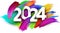 New Year 2024 paper numbers for calendar header on colorful background made of different color brush strokes