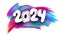 New Year 2024 paper numbers for calendar header on gradient background made of different color brush strokes