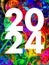 new year 2024, white numbers on multicolored acrylic painting background