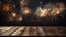 New Year background panorama long - Fireworks on brown wood texture