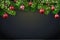 New Year background with spruce branches and red Christmas balls.