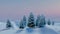 New Year background with winter snow-covered Christmas trees and snowdrifts early morning dark snow falls