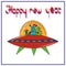 New Year card with aliens in a spaceship