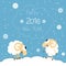 New Year card with cute funny screaming sheep