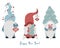 New year card family gnomes. Cute cartoon gnome girl and man with Christmas tree and Christmas balls and gifts. Vector