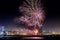 New Year Celebrations fireworks in red and yellow lid up the sky above Shark Rock Pier at Hobie Beach in Port Elizabeth