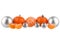 New Year and Christmas border, Christmas tree decorations, silver glass balls, tangerines, design element for greeting card