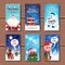 New Year And Christmas Cards Collection Decorated With Winter Holidays Traditional Characters