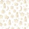 New Year and Christmas luxury gold seamless pattern with stars, balls, noel, moon. Greeting card, invitation, flyer.