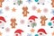 New Year and Christmas pattern with gnomes and snowflakes.