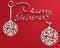 New Year or Christmas red background with an inscription and Christmas balls with numbers percent discount for sales.