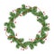 New year and Christmas wreath. winter garland with red holly berries on green branches, isolated on white background