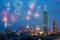 New Year colorful fireworks with cityscape taipei skyline in night time,Taiwan