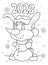 New year colouring greeting card with bunny snowman