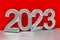 New year concept in red colors. Number 2023