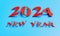 New year concept. Red slanted numbers 2024 on blue background