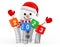 New Year Concept. Snowman near Christmas Spring Cubes with 2023 New Year Sign. 3d Rendering