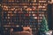New year decorated room bookcase lights christmas tree sofa