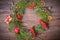 New Year Decoration with Wreath of Pine Branches and Rowan