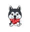 NEW year doggy. Happy Dog cartoon. christmas dog with red scarf. Cute puppies.