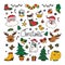 new year drawings icons, large set of festive clip-art graphics. Christmas design elements. Childish cute style