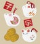 New Year elements - mouse dolls and Chinese zodiac sign stamps and bag of rice