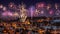 New year eve firework and Illuminated houses in Seiffen at Christmastime. Saxony Germany