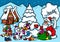 New Year fairy tale village Santa Claus congratulations animals gifts character cartoon illustration