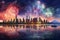 New Year fireworks, holidays celebration concept, fireworks metropolis,