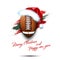 New year and football ball in santa hat