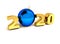 New year gold and blue glossy 3D figures 2020 with Christmas decorations on a white background