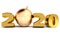New year gold glossy 3D figures 2020 with Christmas decorations on a white background