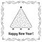 New Year greeting card with a triangular labyrinth. Find the right path to the star. Game for kids. Christmas tree. Maze conundrum