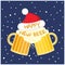 New year greeting card with two beer glasses toast