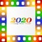 New year greetings for 2020 with colorful blank film and photographic window with color inscription Happy new year and number 2020