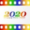 New year greetings for 2020 with colorful blank film and photographic window with color inscription Happy new year and number 2020