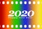 New year greetings for 2020 with colorful blank film and photographic window with white inscription Happy new year and number 2020