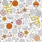 New year hand drawn outline festive seamless pattern with snowflakes, christmas balls and stars isolated on white