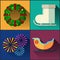 New year icon pack included sled, skates, Christmas wreath and fireworks