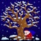 New Year illustration, Tree without leaves in winter night cov