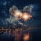 New year panorama colorful firework on rustic dark night sky Night city Generative AI