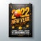 New Year Party Celebration Poster Template Design with 3d 2022 Number and Shiny Disco Ball on Black Background. Vector