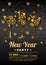 New Year party poster design template with. Golden stars, snowflakes in gold drinking glass.