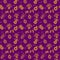 New year pattern 2023 seamless. Christmas decorations and golden cones on a lilac background.