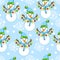 New Year pattern with christmas decoration elements. Happy holidays pattern with snowman on a blue background.