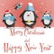 New Year penguins red greeting card vector