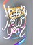 New year poster with levitating ribbons and lettering .