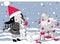 New Year\\\'s card. The girl at the Christmas tree received a Dalmatian puppy as a gift from Santa