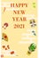 New Year`s card: Kadomatsu and Shimenawa, plum, New Year decoration design