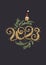 New Year`s card, poster. Glittery gold numbers 2023